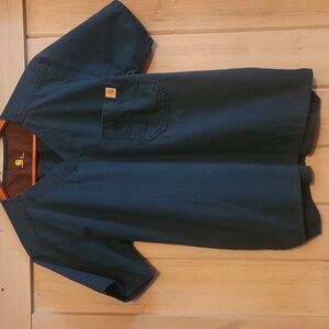 Carhartt Teal V-Neck Scrub Shirt Size S